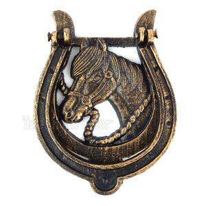 Horse Head Door Knocker with Horseshoe Western Antique Rustic Bronze Cast Iron
